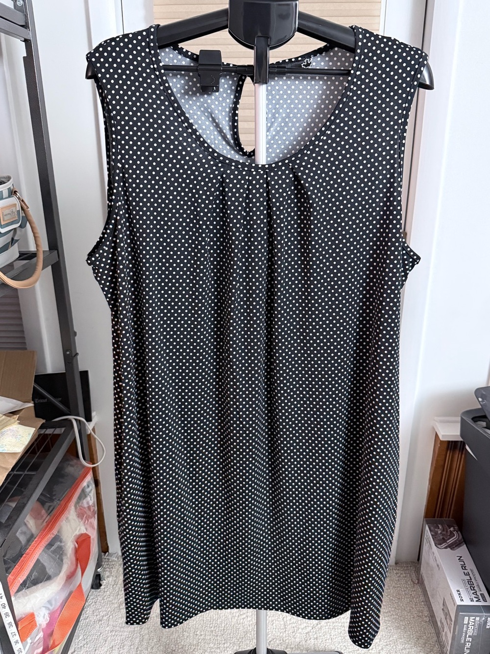 Vintage Rockabilly Retro sleeveless Black white Polka Dot Shift Dress Sears 2X